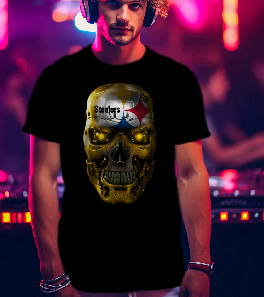 Steelers Skull Terminator Style T-Shirt