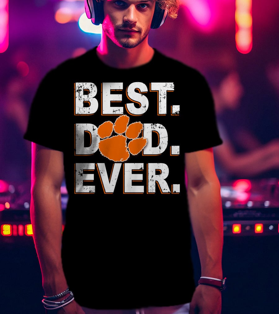 Best Dad Ever Clemson Tigers Football Paw Print T-Shirt