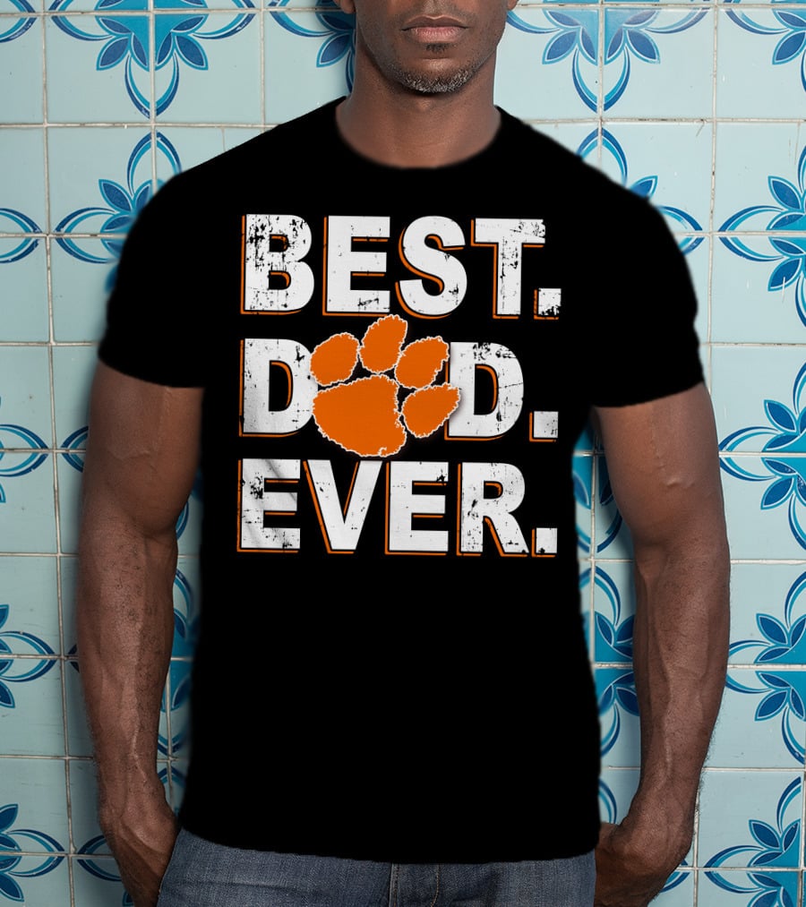 Best Dad Ever Clemson Tigers Football Paw Print T-Shirt
