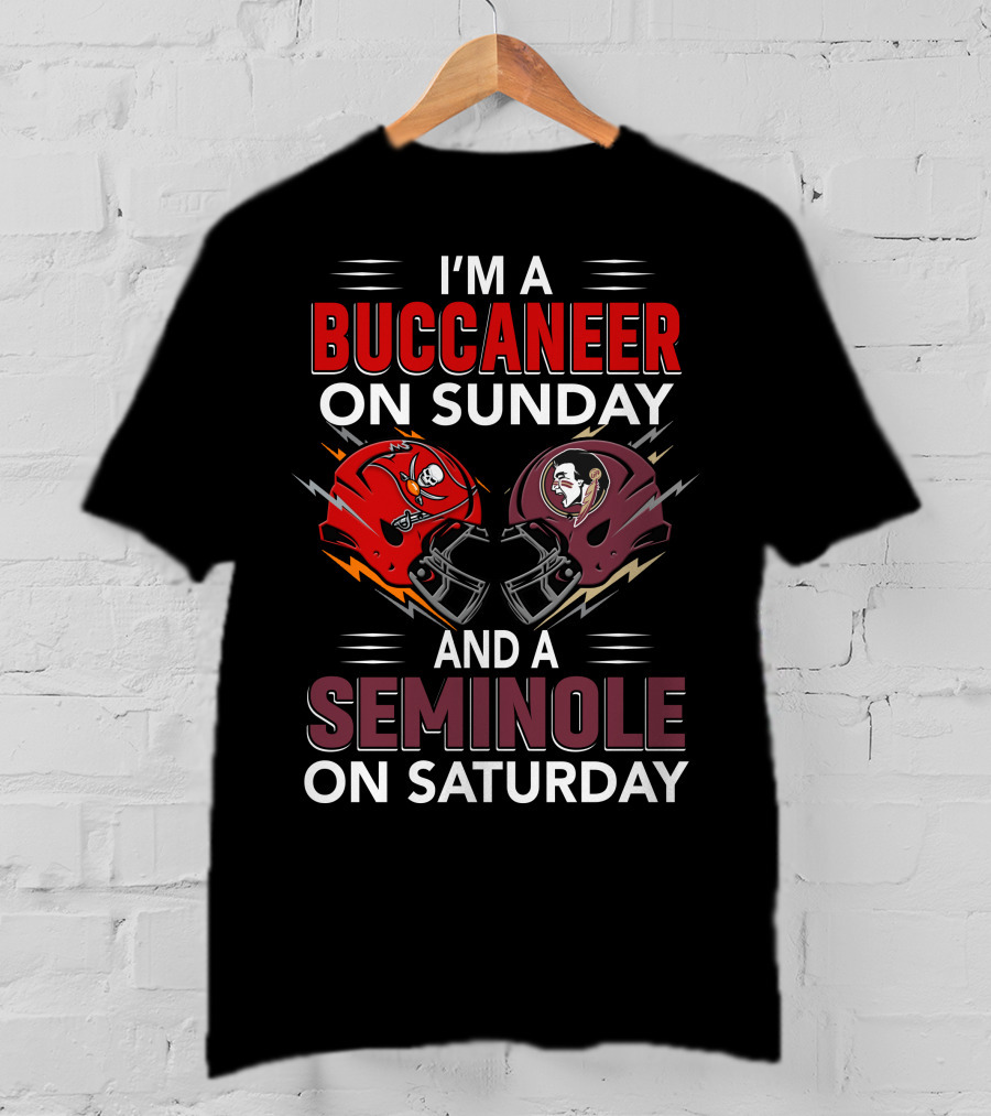 I'm A Buccaneer On Sunday And A Seminole On Saturday Helmet Logo Matchup T-Shirt