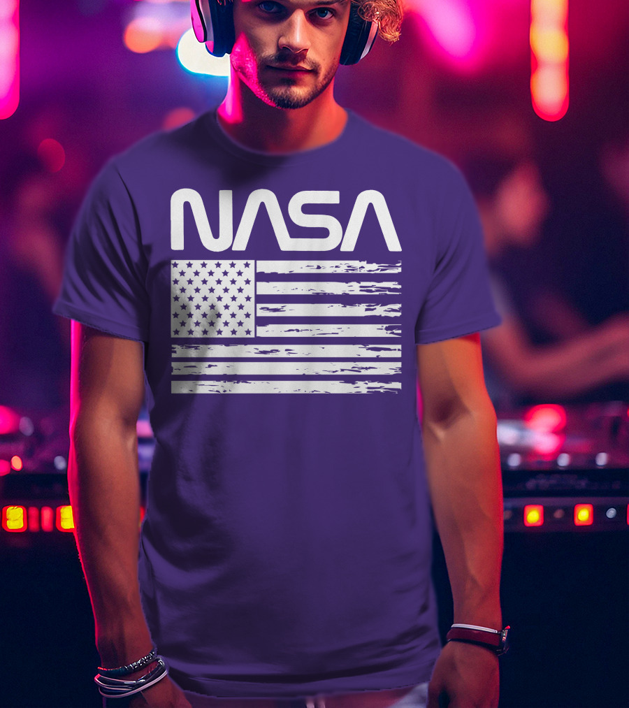 NASA Distressed American Flag Rocketry T-Shirt