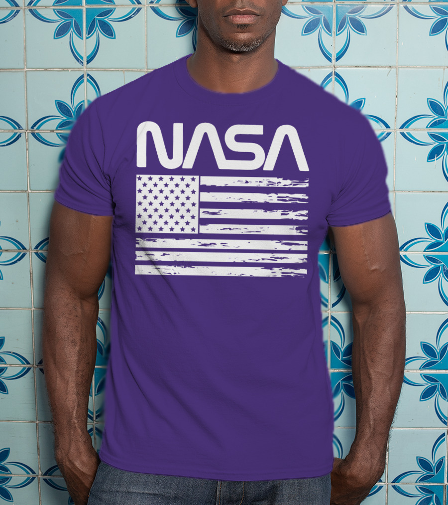 NASA Distressed American Flag Rocketry T-Shirt