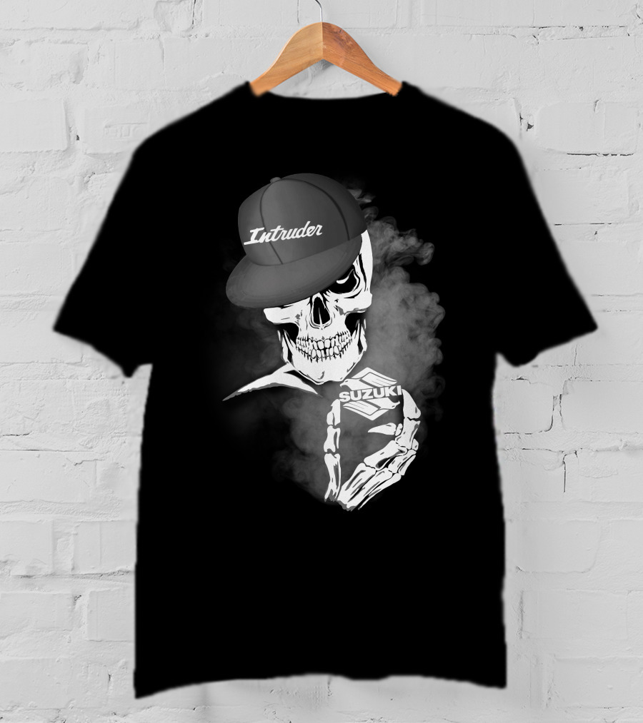 Suzuki Intruder Skull With Hat And Smoke Motif T-Shirt