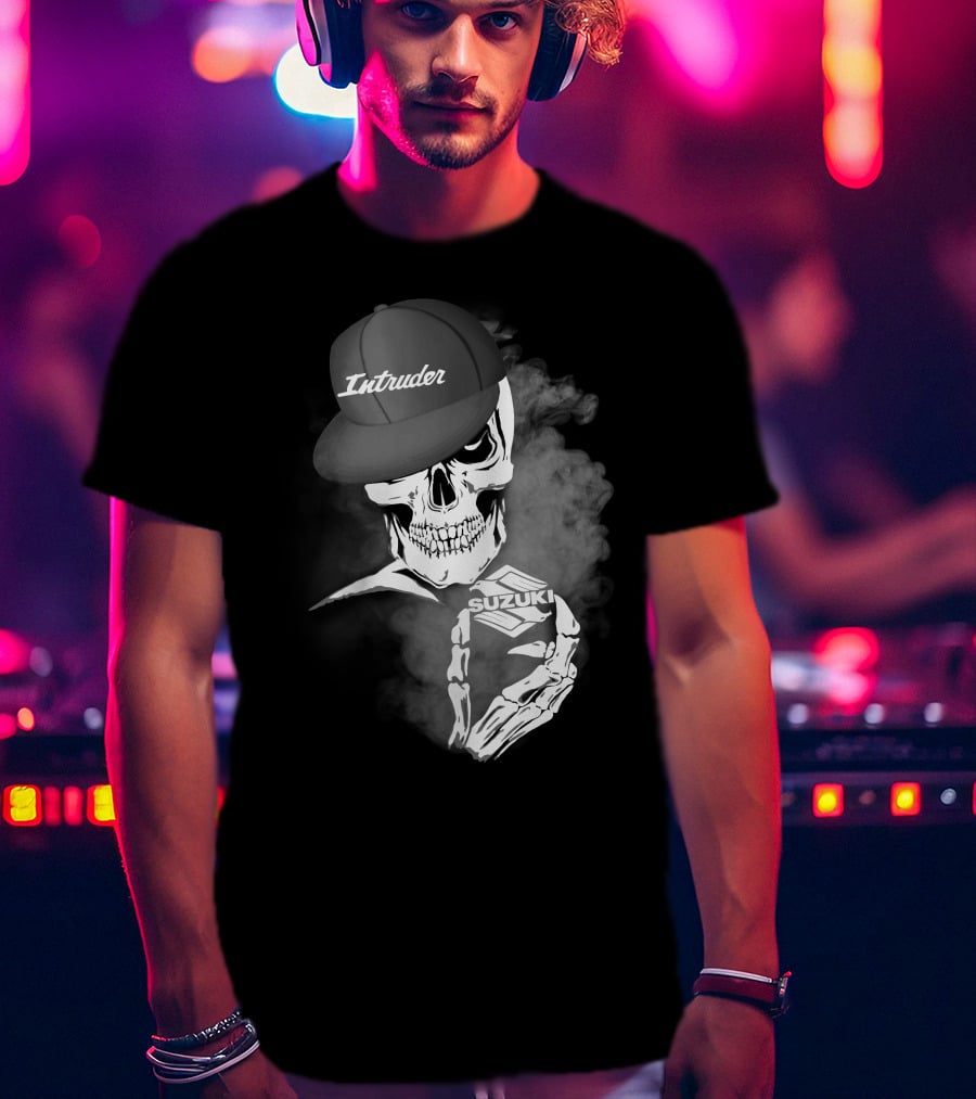 Suzuki Intruder Skull With Hat And Smoke Motif T-Shirt