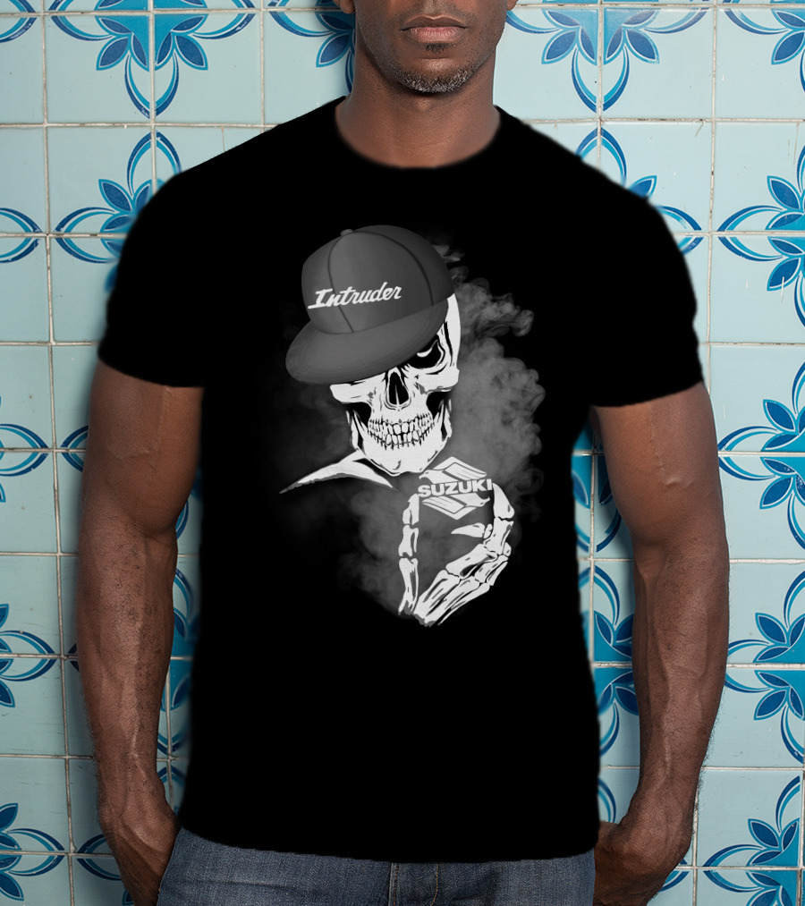 Suzuki Intruder Skull With Hat And Smoke Motif T-Shirt