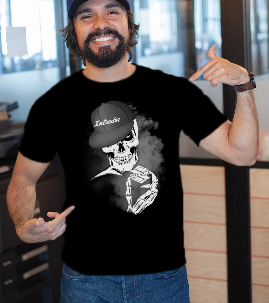 Suzuki Intruder Skull With Hat And Smoke Motif T-Shirt
