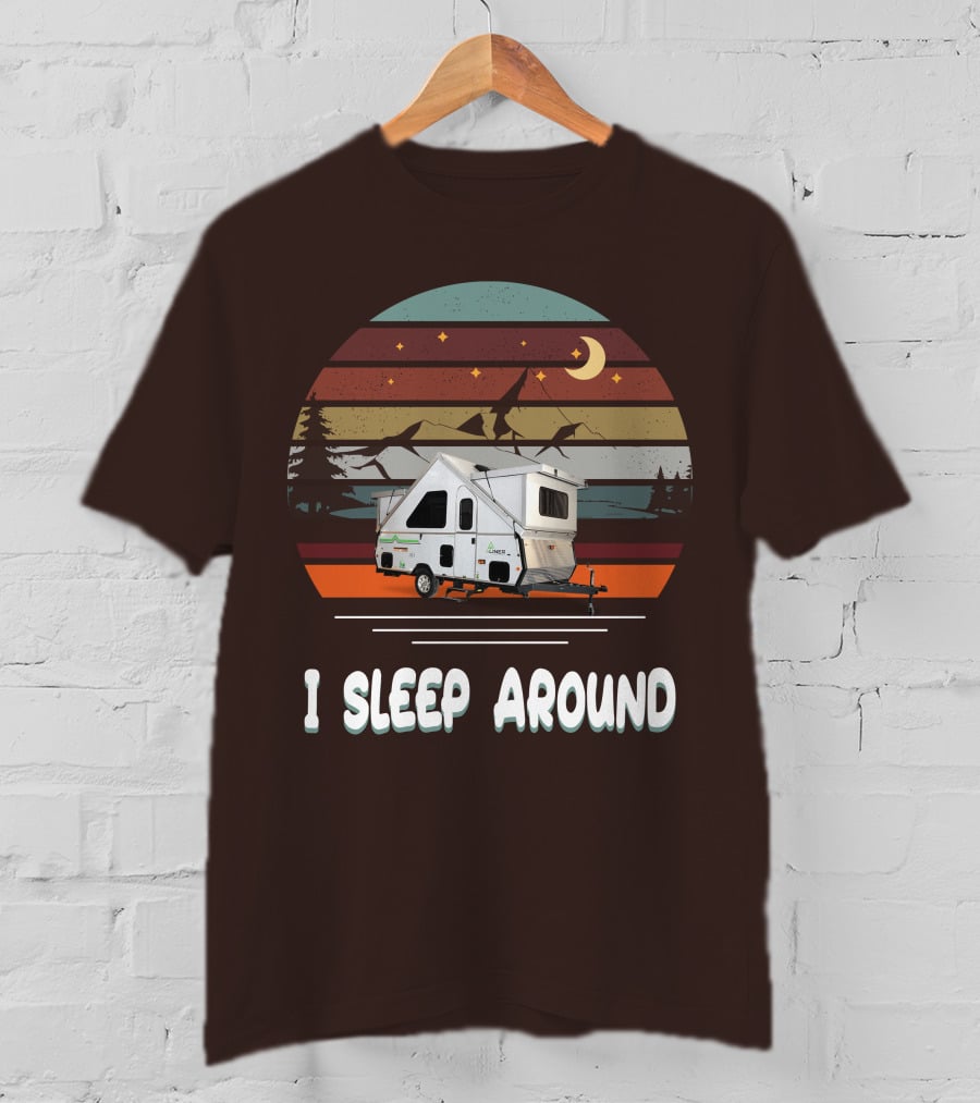 Aliner Camping I Sleep Around Camper Retro Mountain Scenery T-Shirt