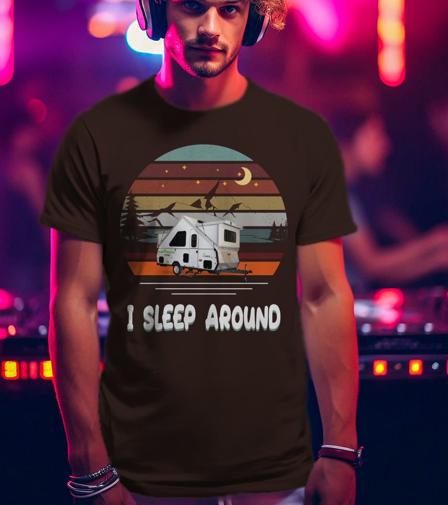Aliner Camping I Sleep Around Camper Retro Mountain Scenery T-Shirt