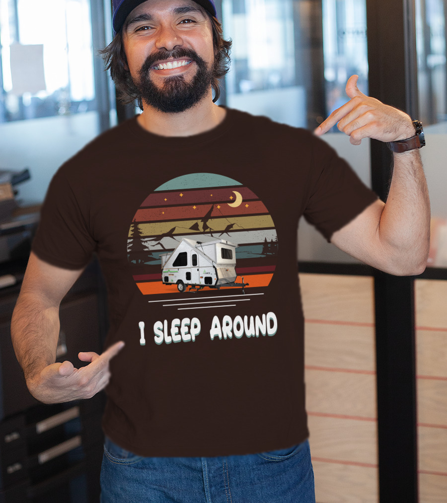 Aliner Camping I Sleep Around Camper Retro Mountain Scenery T-Shirt