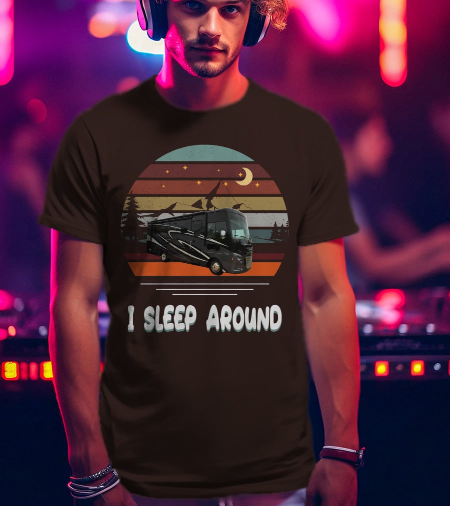 Winnebago Vista LX 27 I Sleep Around Retro Moon Stars Camping T-Shirt