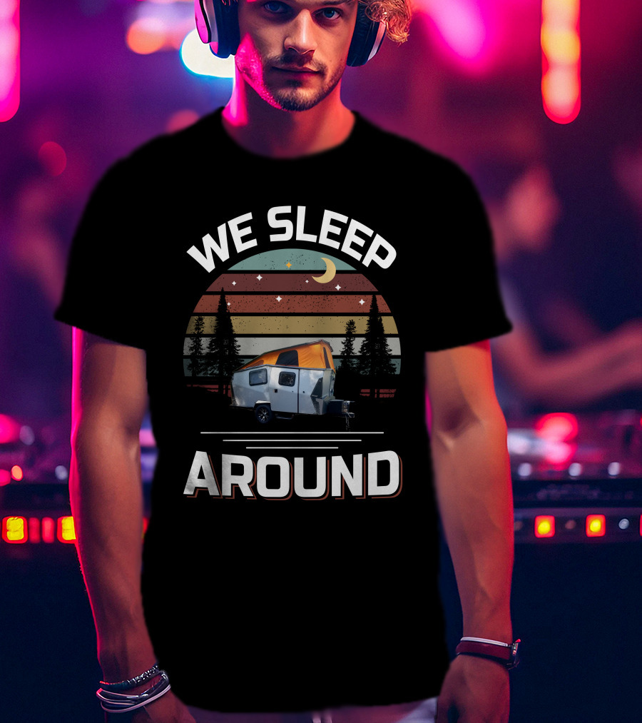 WE SLEEP AROUND TAXA Outdoors Camper Forest Vintage Moon Stars T-Shirt