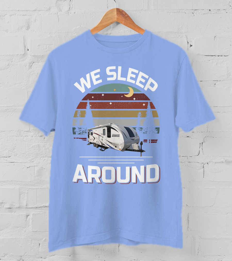 WE SLEEP AROUND Camper Moon Trees Retro Stripes T-Shirt