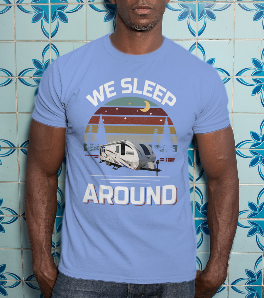 WE SLEEP AROUND Camper Moon Trees Retro Stripes T-Shirt