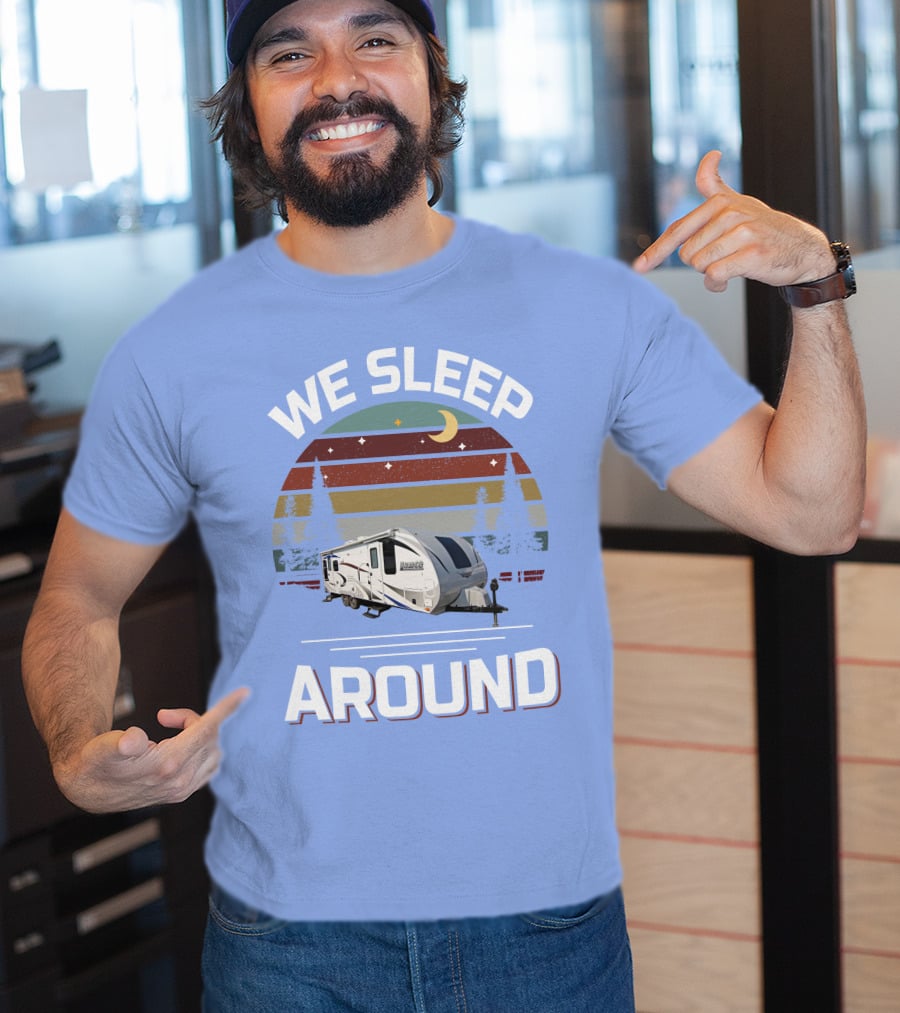 WE SLEEP AROUND Camper Moon Trees Retro Stripes T-Shirt