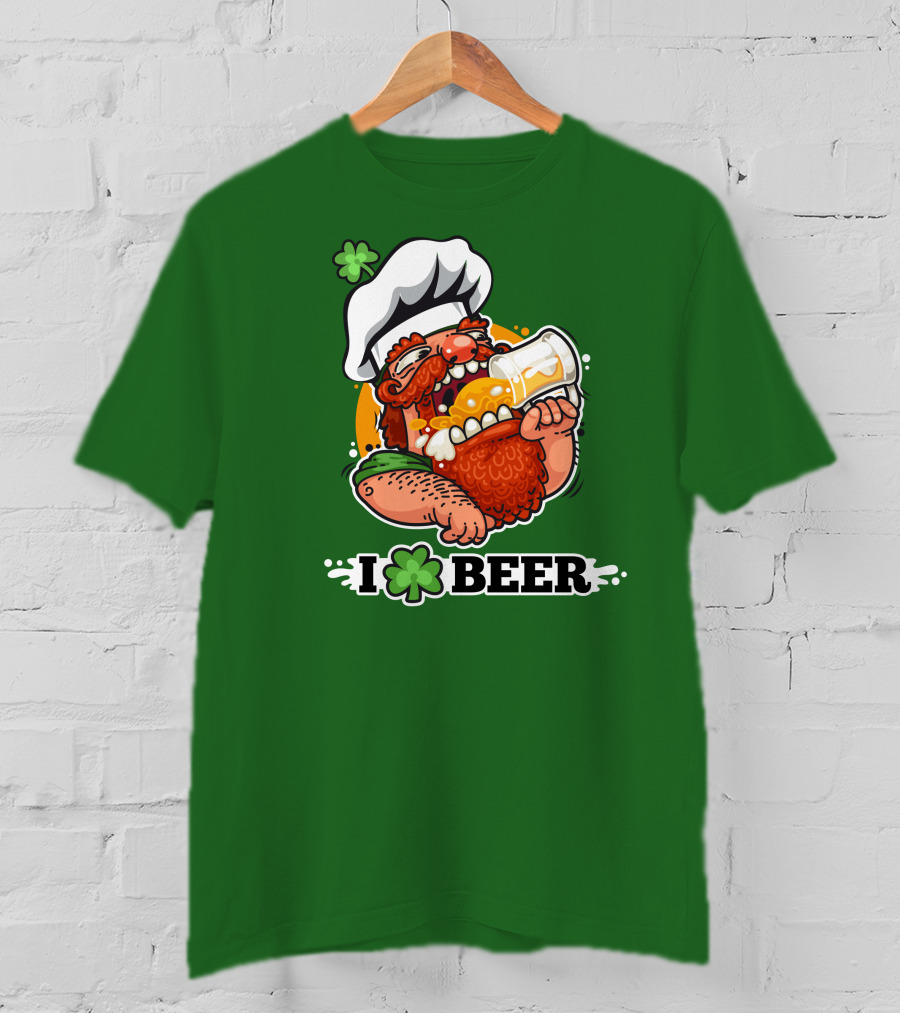 Irish Chef Shamrock I Love Beer T-Shirt