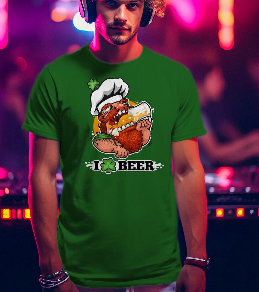 Irish Chef Shamrock I Love Beer T-Shirt