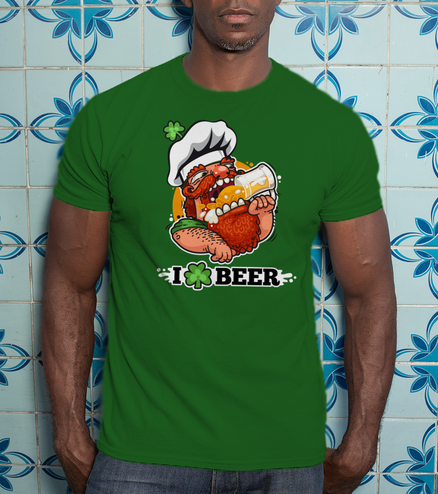 Irish Chef Shamrock I Love Beer T-Shirt