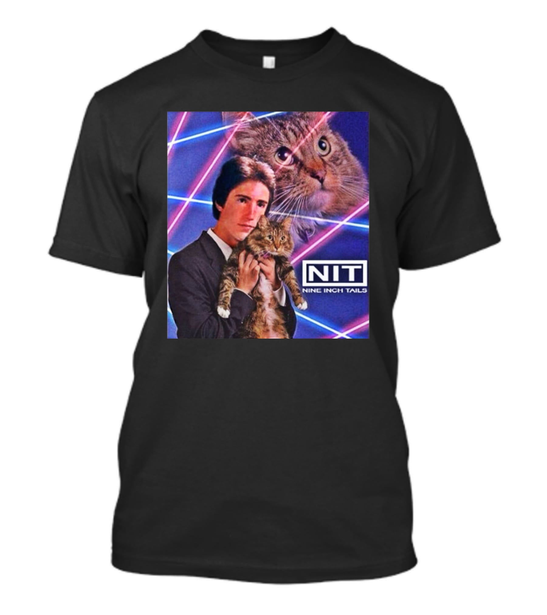 NIT Nine Inch Tails Retro Cat Photoshoot With Neon Lights T-Shirt