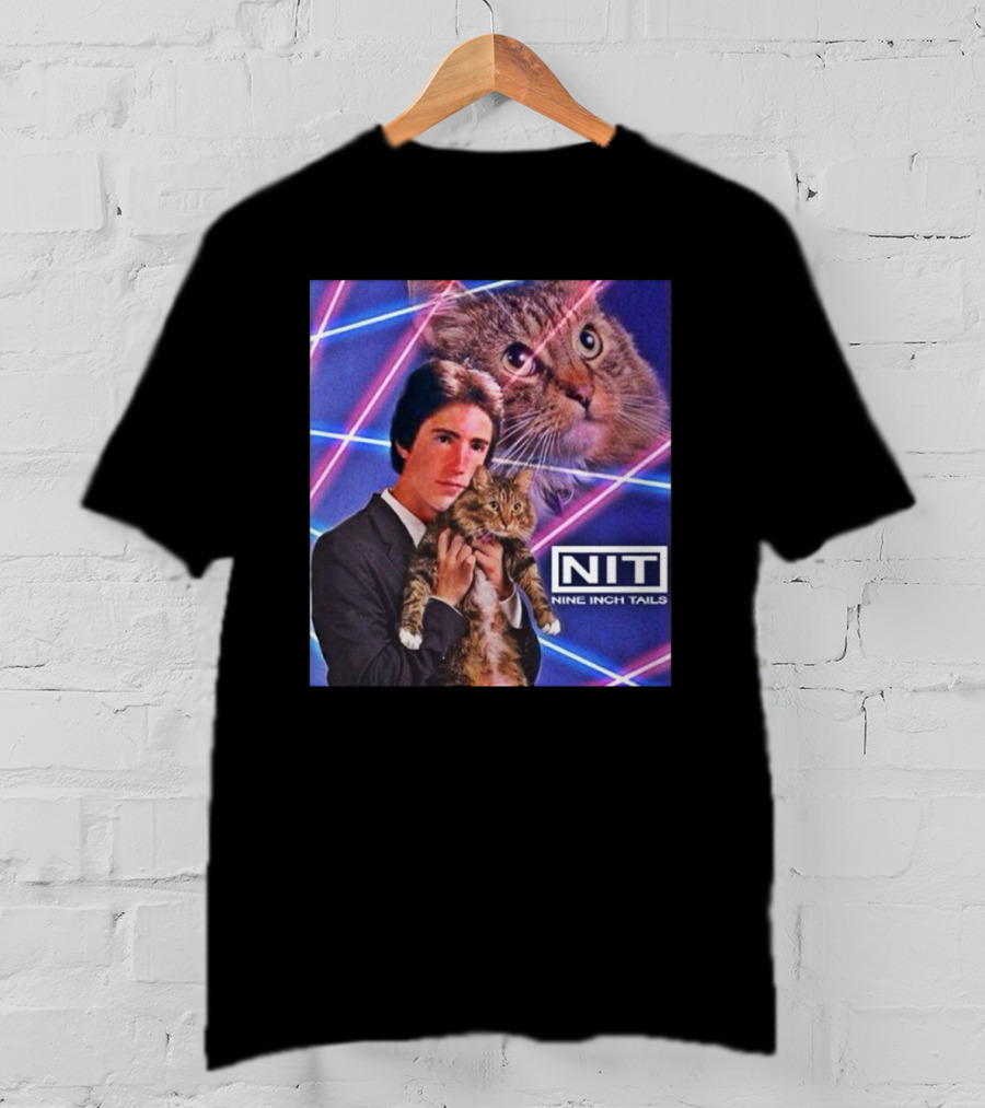 NIT Nine Inch Tails Retro Cat Photoshoot With Neon Lights T-Shirt