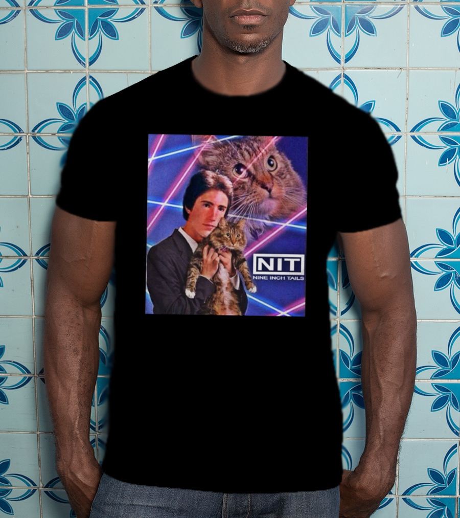 NIT Nine Inch Tails Retro Cat Photoshoot With Neon Lights T-Shirt