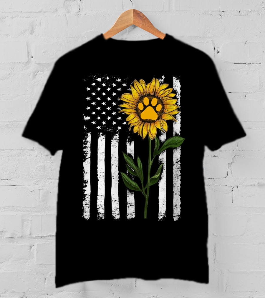 Sunflower Paw American Flag Vertical Stripes T-Shirt