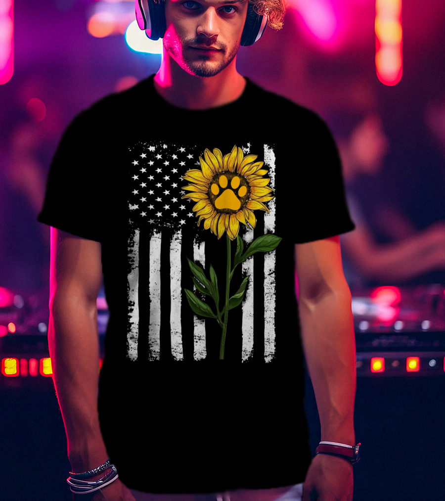 Sunflower Paw American Flag Vertical Stripes T-Shirt