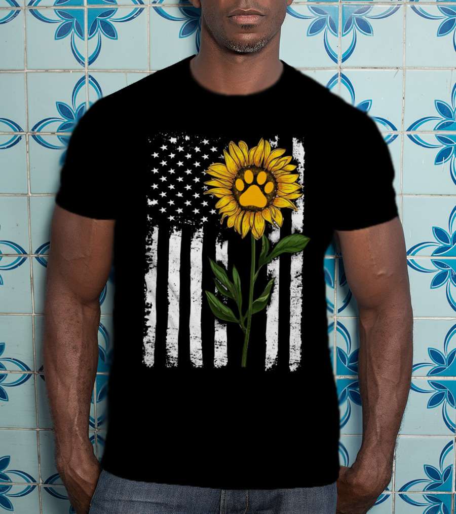 Sunflower Paw American Flag Vertical Stripes T-Shirt