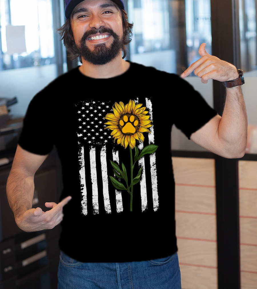 Sunflower Paw American Flag Vertical Stripes T-Shirt