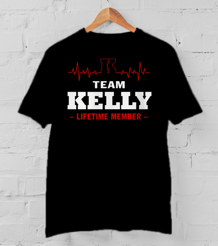 Team Kelly Lifetime Member With Heartbeat Graphic And Bold Letter K T-Shirt