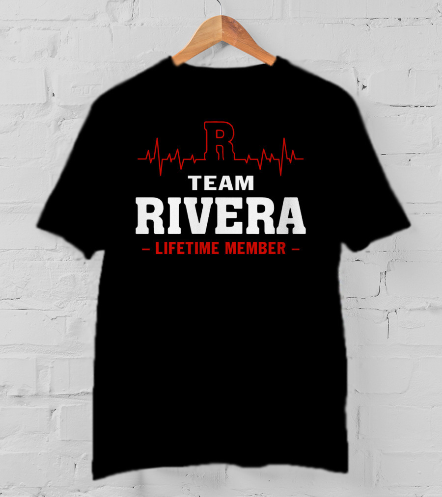Team Rivera Lifetime Member With Heartbeat Graphic And Bold Red Letter R T-Shirt