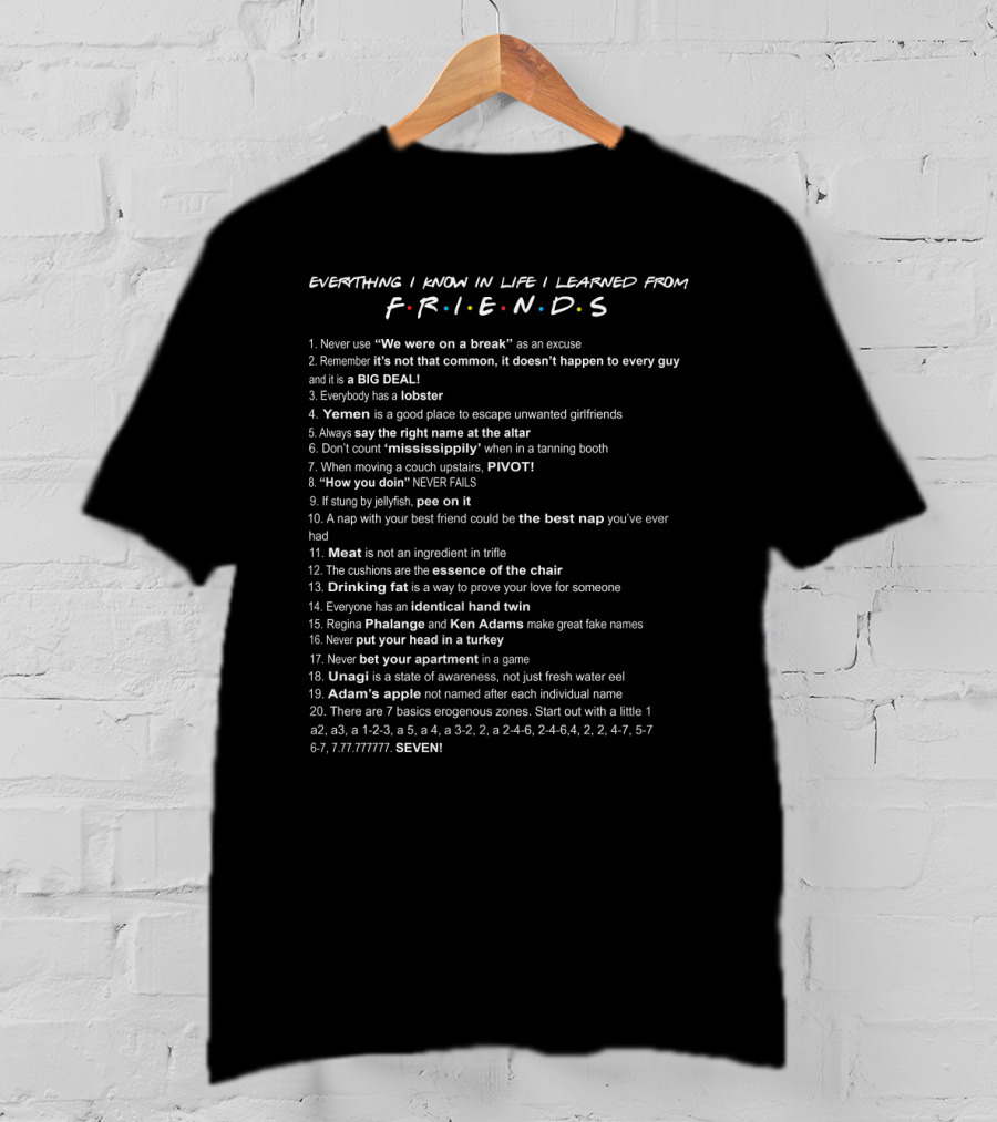 Everything I Know In Life Learned From F.R.I.E.N.D.S List Of 20 Iconic Show Lessons And Memorable T-Shirt