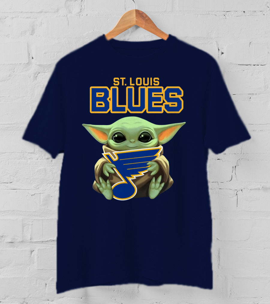 Baby Yoda Holding St Louis Blues T-Shirt