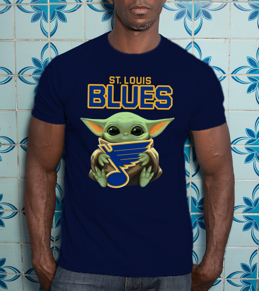 Baby Yoda Holding St Louis Blues T-Shirt