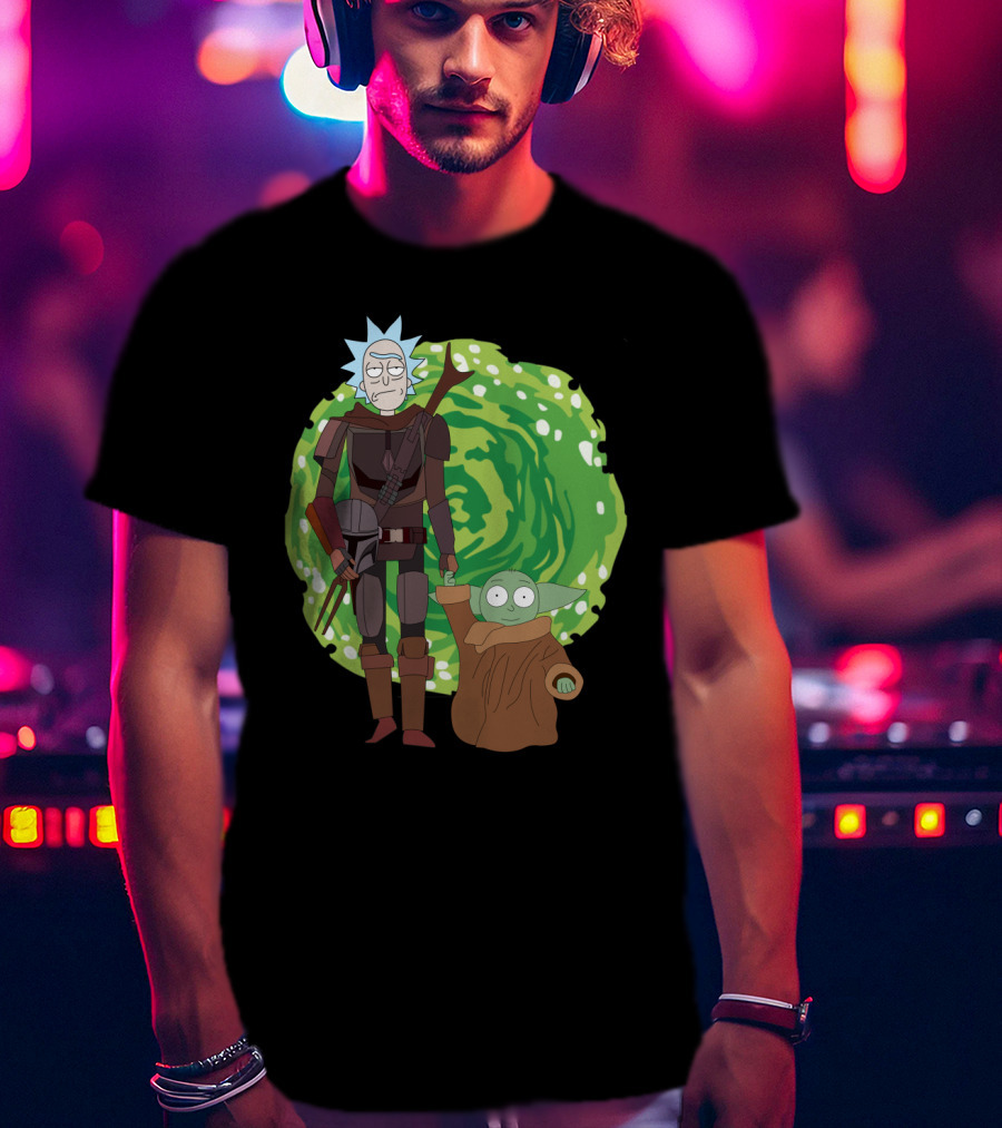 Rick Morty Mandalorian Yoda Portal Fusion T-Shirt