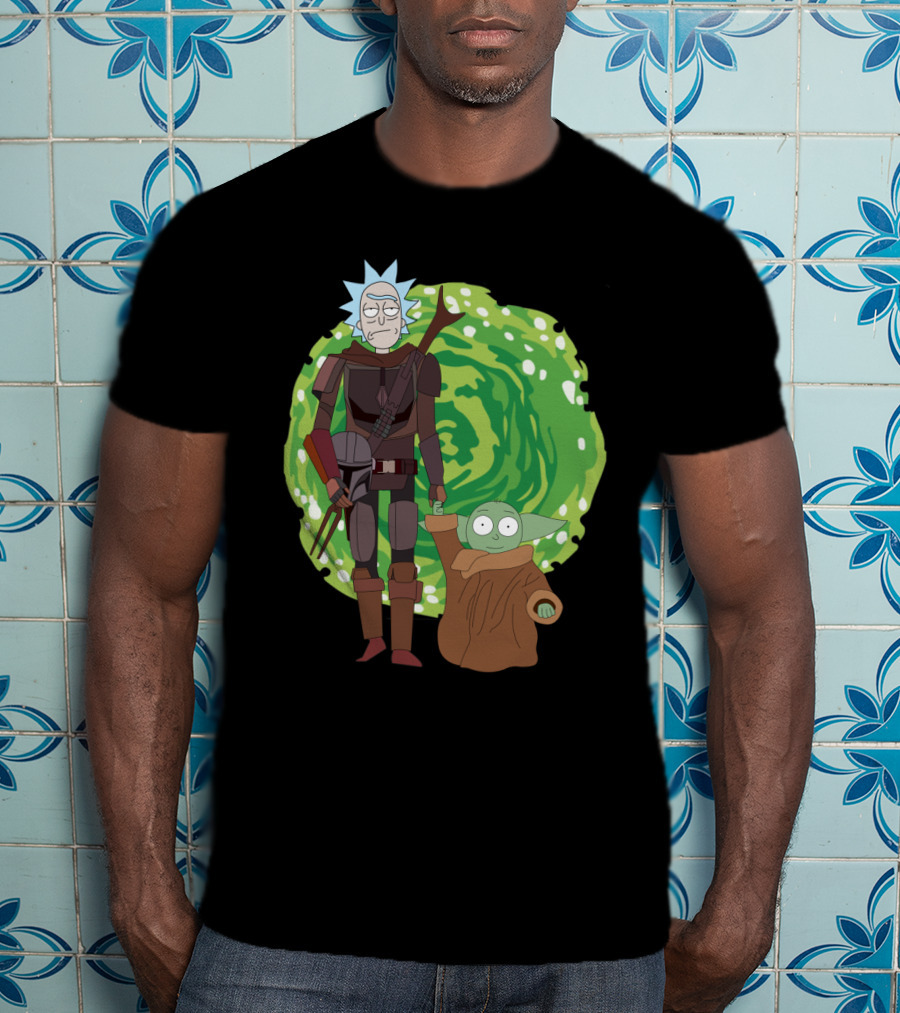 Rick Morty Mandalorian Yoda Portal Fusion T-Shirt