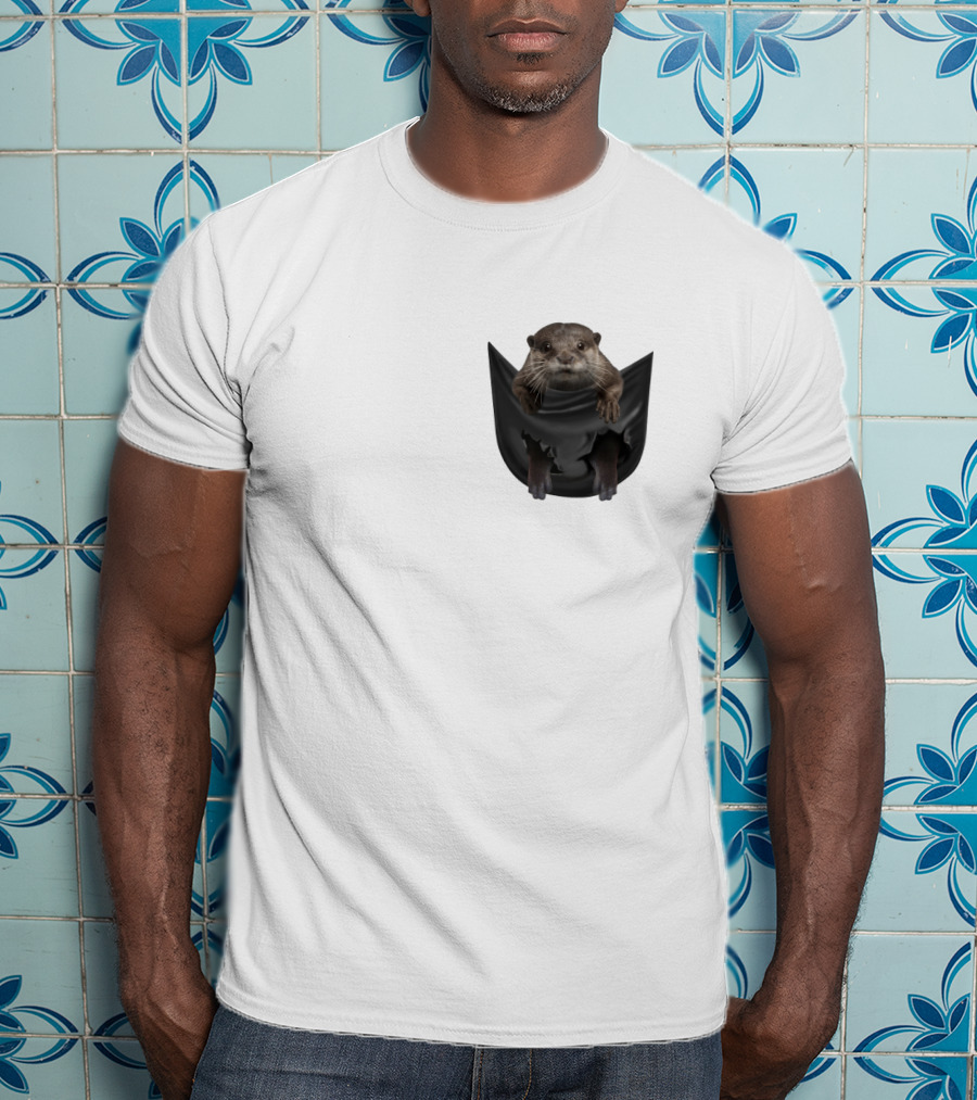 Otter In Black Pocket T-Shirt