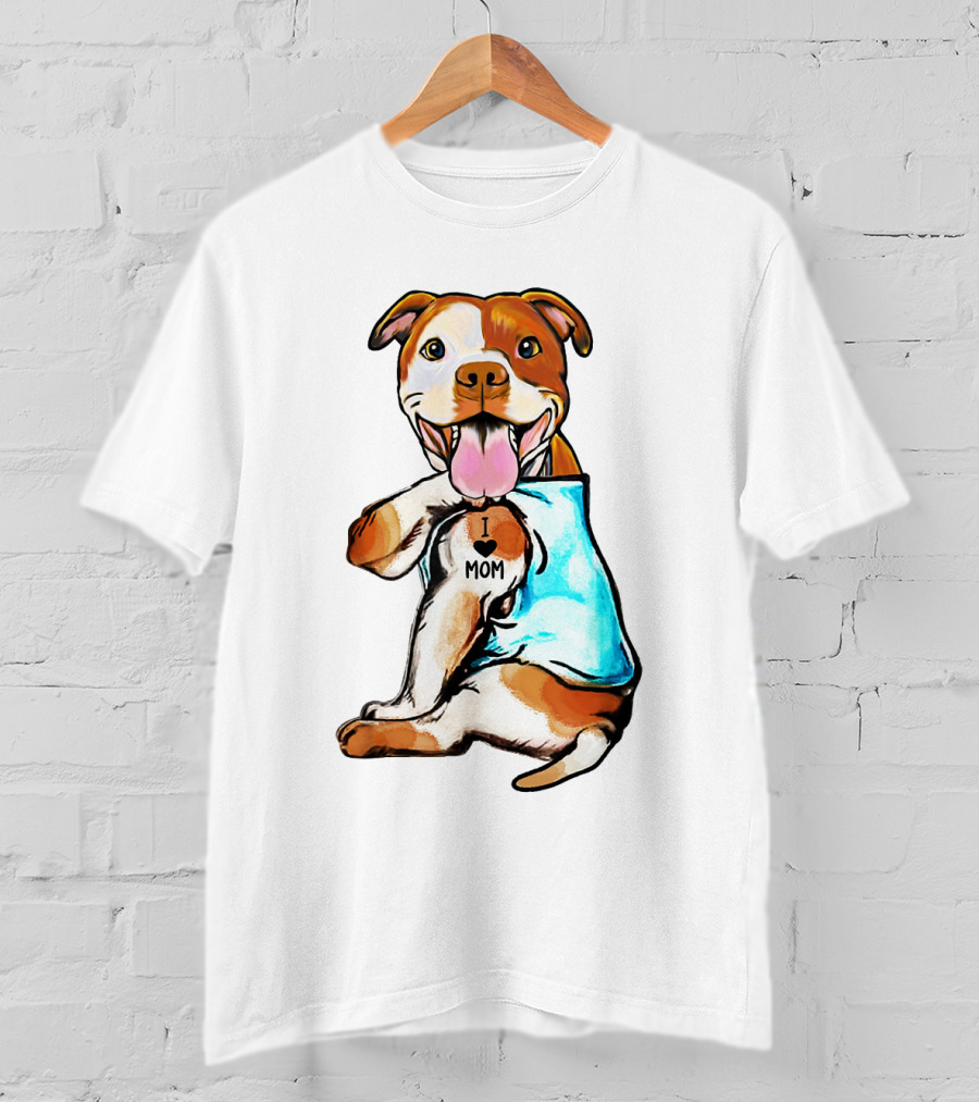 Pit Bull I Love Mom Heart Tattoo T-Shirt