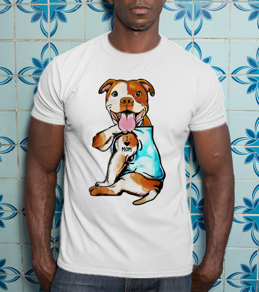 Pit Bull I Love Mom Heart Tattoo T-Shirt