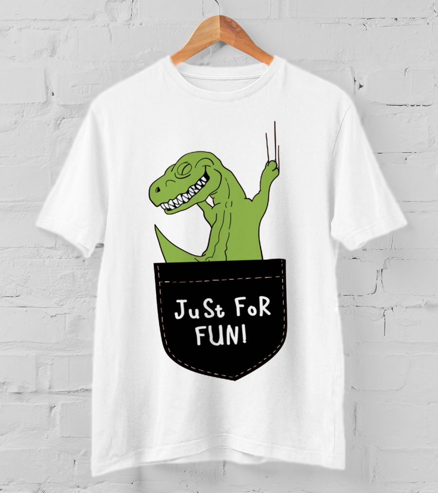 Just For Fun Dinosaur Sitting Inside A Pocket T-Shirt