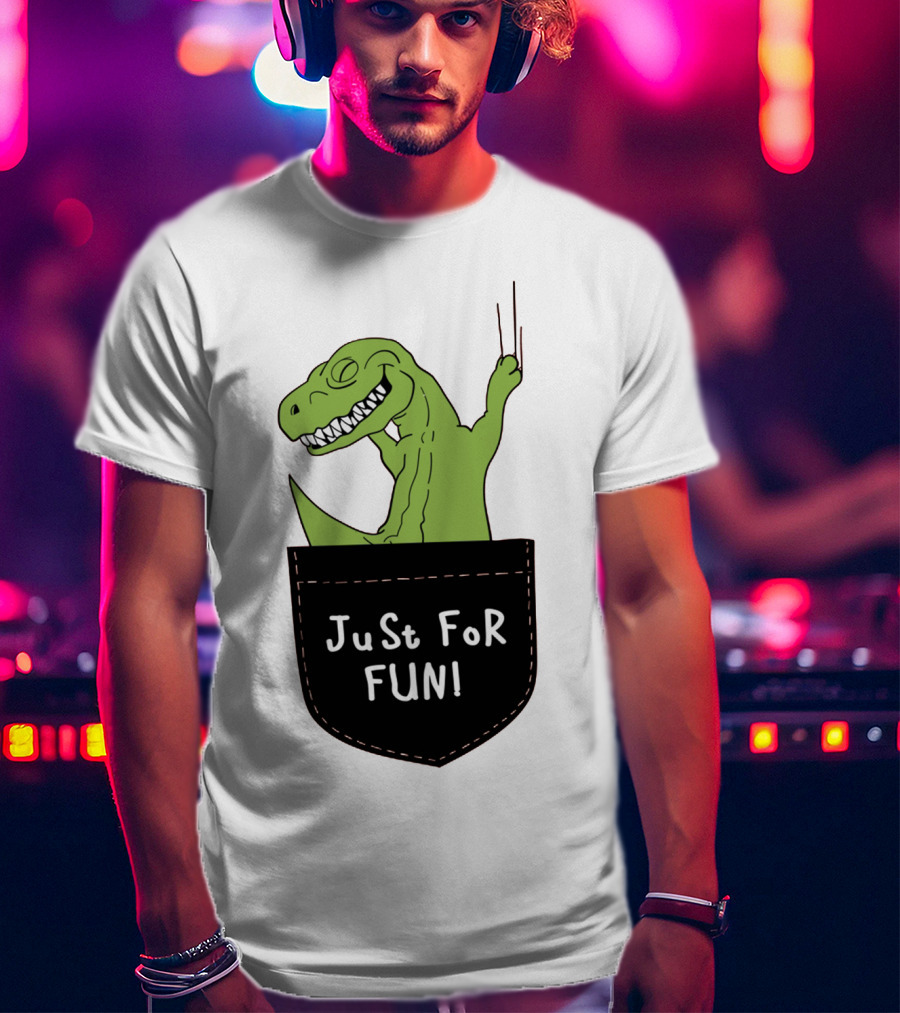 Just For Fun Dinosaur Sitting Inside A Pocket T-Shirt