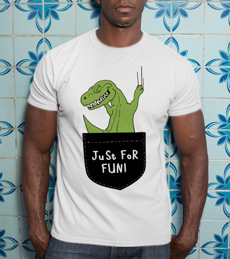 Just For Fun Dinosaur Sitting Inside A Pocket T-Shirt