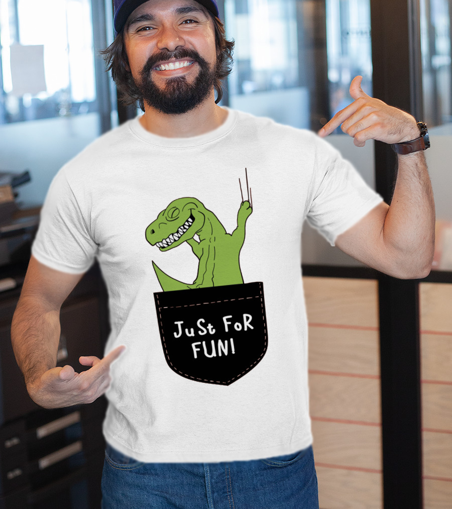 Just For Fun Dinosaur Sitting Inside A Pocket T-Shirt