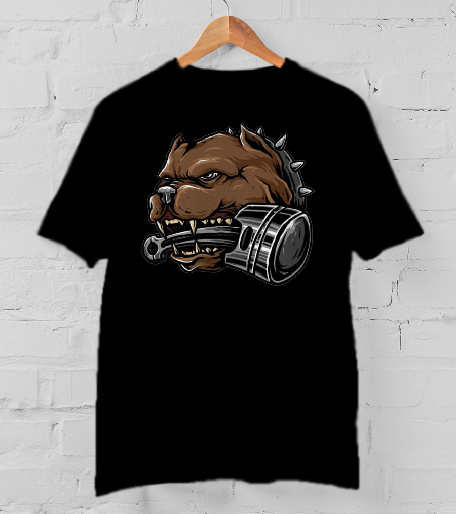 Bull Dog With Piston In Mouth Fierce Expression With Spiked Collar T-Shirt