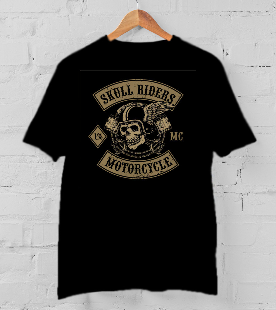 Skull Riders MC 1% Motorcycle Winged Helmet Pistons T-Shirt
