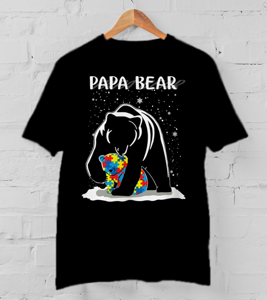 PAPA BEAR Autism Puzzle Piece Bear Hug T-Shirt