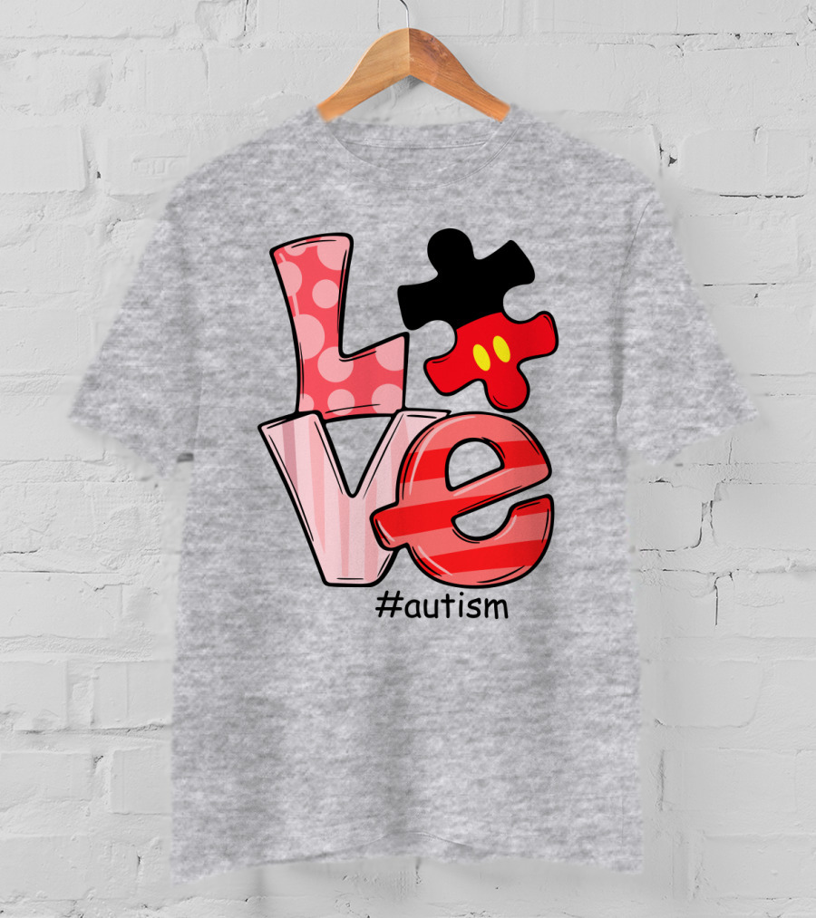 LOVE Autism #autism Puzzle Piece Mouse T-Shirt