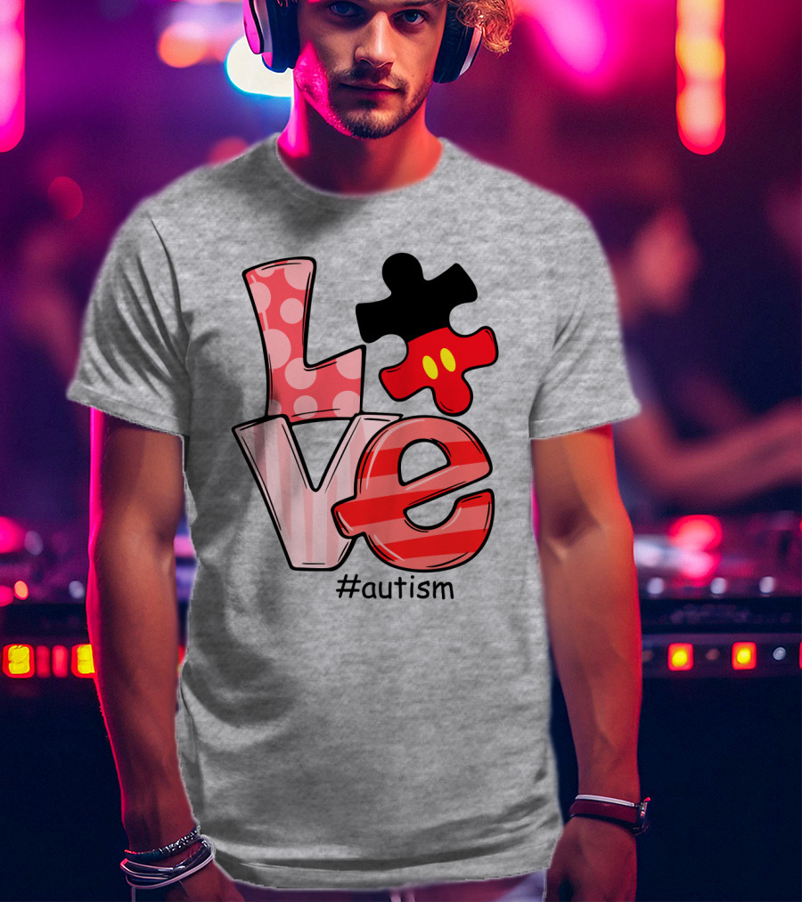 LOVE Autism #autism Puzzle Piece Mouse T-Shirt