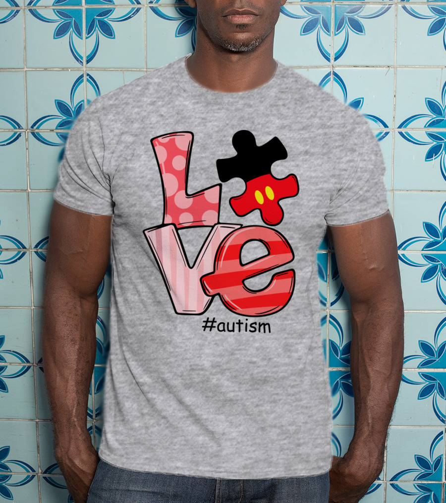 LOVE Autism #autism Puzzle Piece Mouse T-Shirt