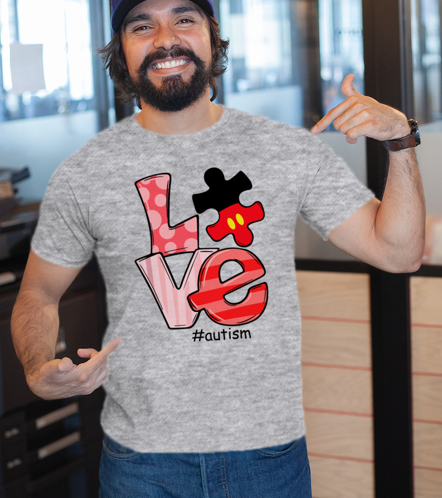 LOVE Autism #autism Puzzle Piece Mouse T-Shirt