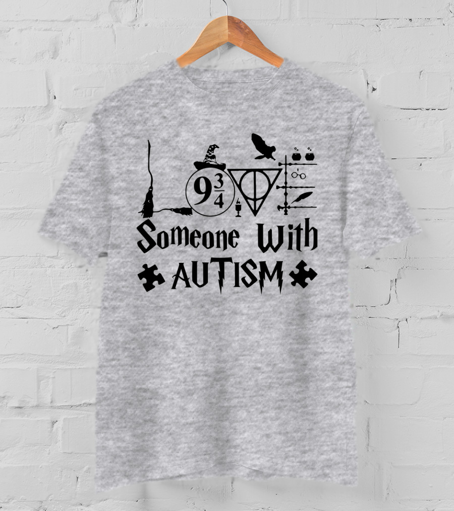 Love Someone With Autism 9 3/4 Wizard Elements Puzzle Pieces T-Shirt
